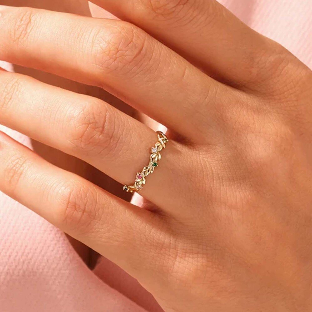 Anillo de flores silvestres con circonita cúbica vermeil de oro para mujer-3