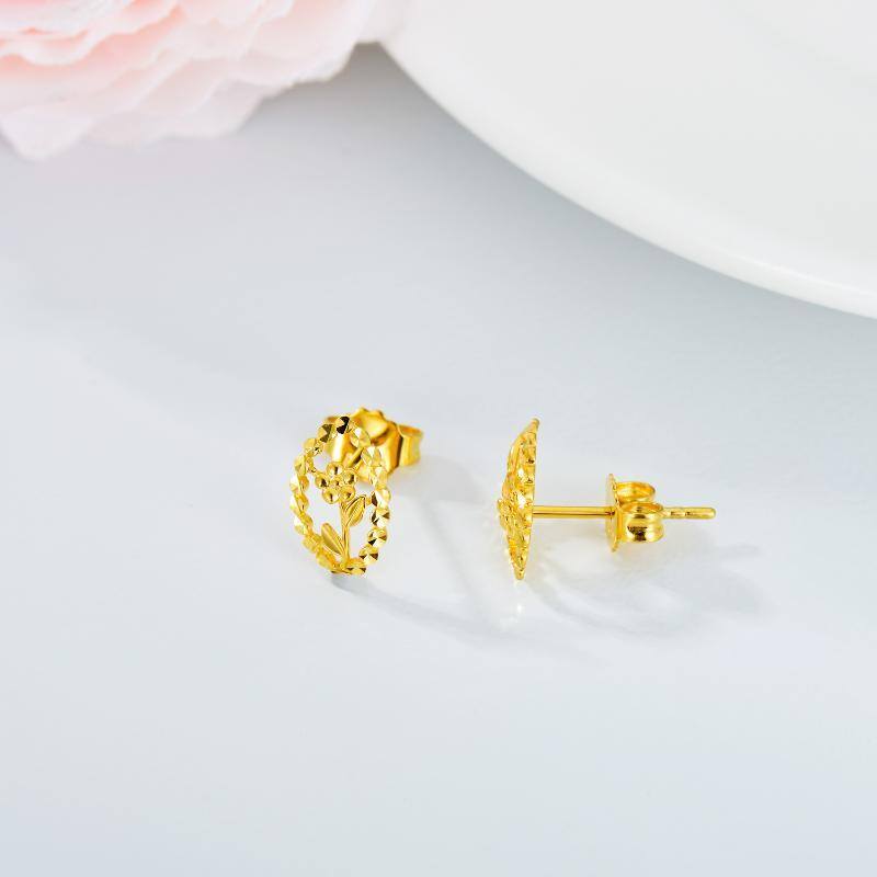 10K Gold Wildflowers Stud Earrings-4