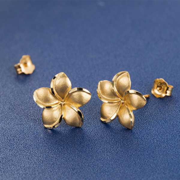 Orecchini A Fiore In Oro Opaco - Design Floreale 3,2 Cm, In Lega Ipoallergenica, Gioielli Regalo Per Donna