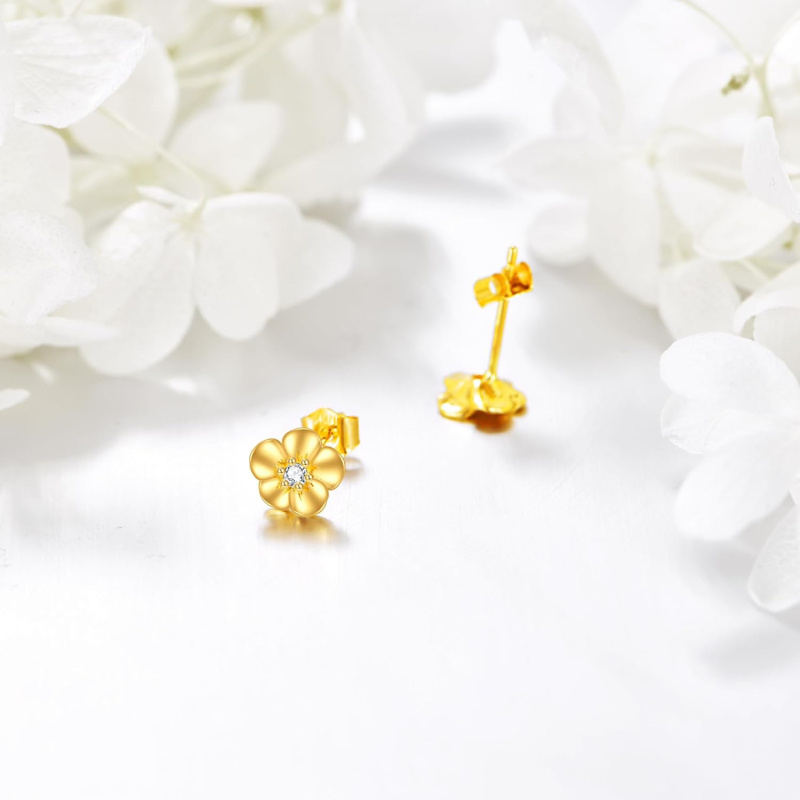 Boucles d'oreilles puces en or 18 carats et zirconiums cubiques, motif fleurs sauvages, pour femmes-3