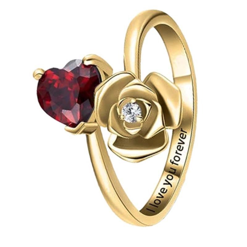 Anillo de oro vermeil con circonita cúbica y corazón rosa con piedra de nacimiento-1