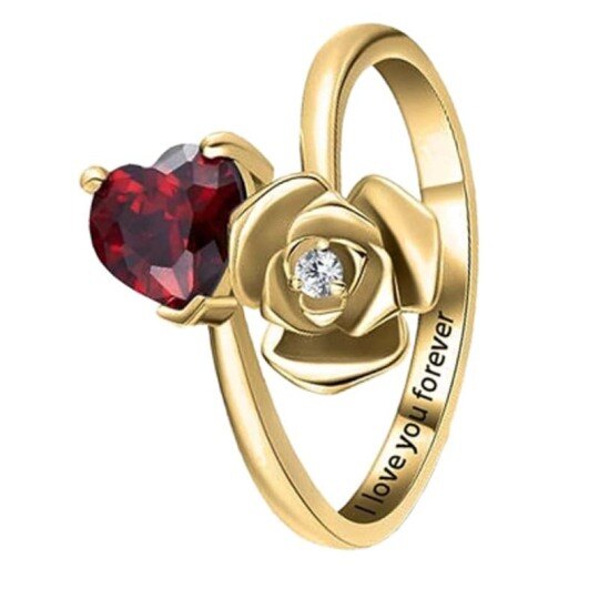 Gold Vermeil Herz Zirkonia Rose Herz Geburtsstein Ring