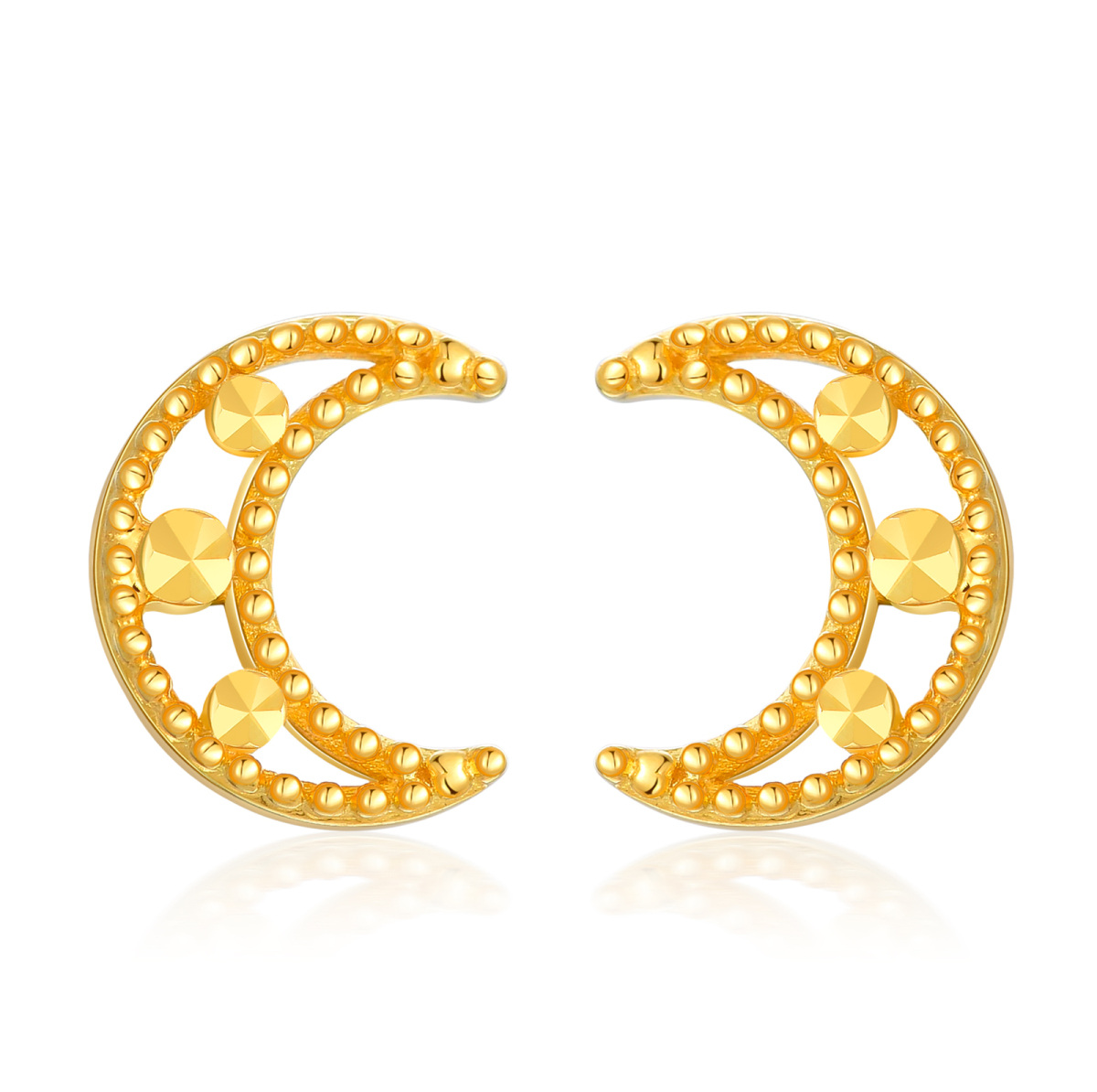 10K Gold Moon Stud Earrings-1