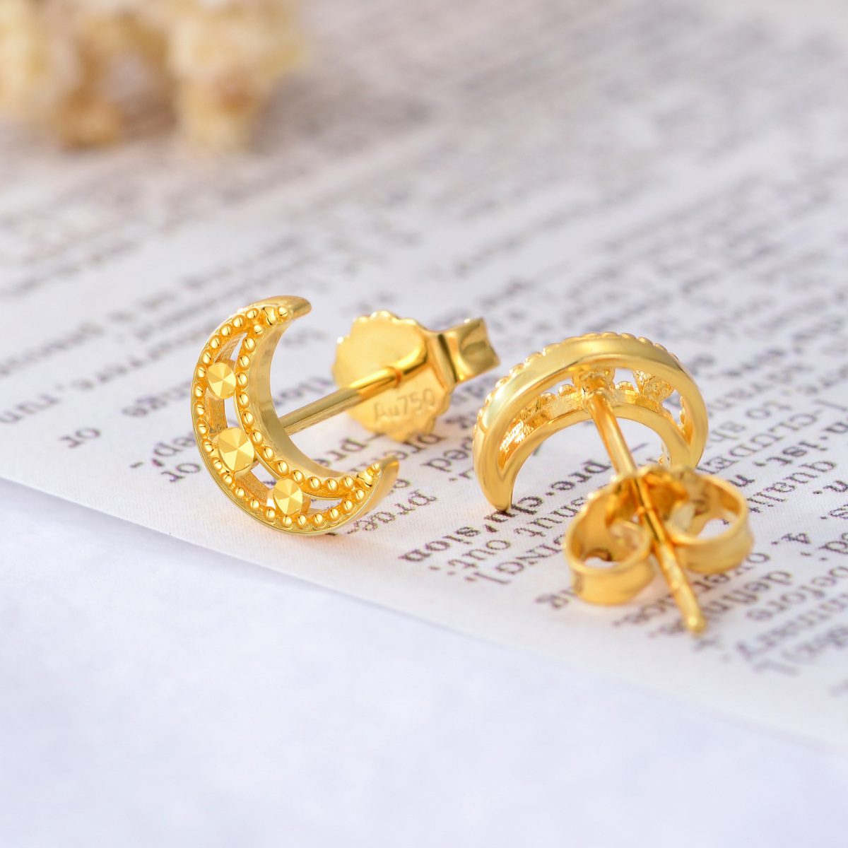 10K Gold Moon Stud Earrings-3