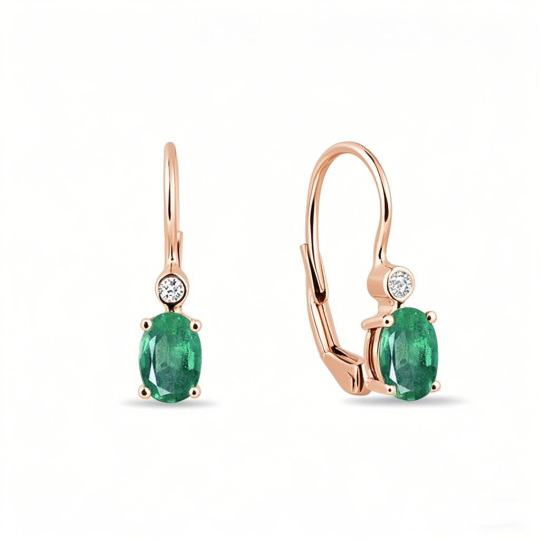 10K Rose Gold 1.04 CT.T.W. Oval Cut Emerald & Diamond Earrings