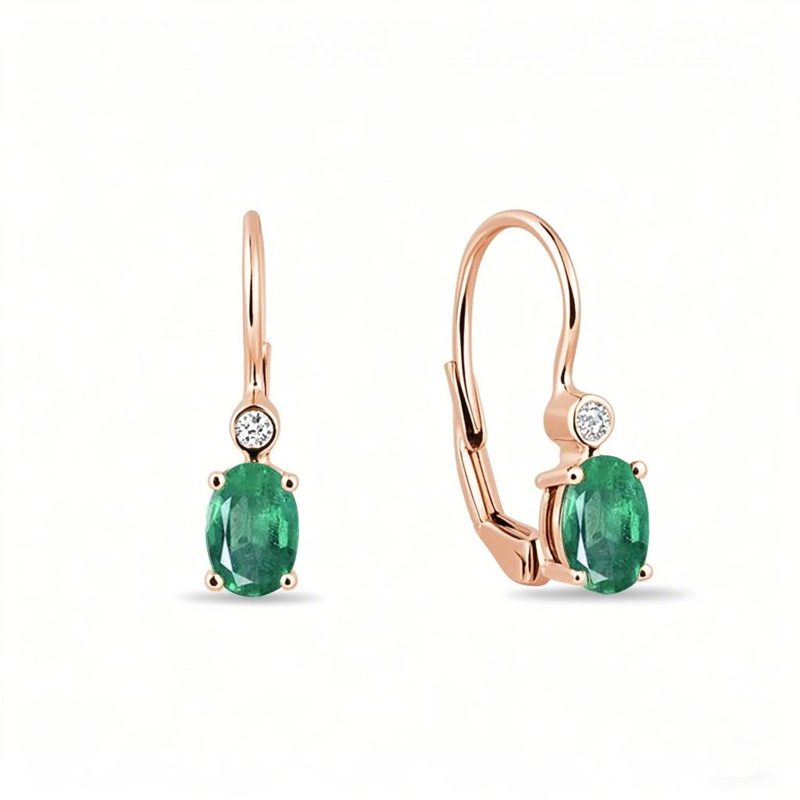 18K Rose Gold 1.04 CT.T.W. Oval Cut Emerald & Diamond Earrings-1