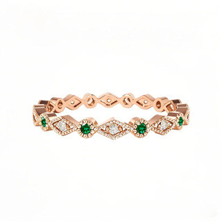 10K Rose Gold 0.05 CT.T.W. Diamonds & 0.17 CT.T.W. Emerald Art Deco Wedding Band-15