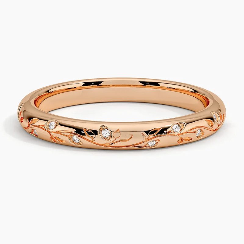 10 Karat Roségold, 0,05 Karat, runder Diamant, individueller Ehering, Farbe D, Reinheit VVS1-VS1, 3EX, IGI-zertifiziert-1