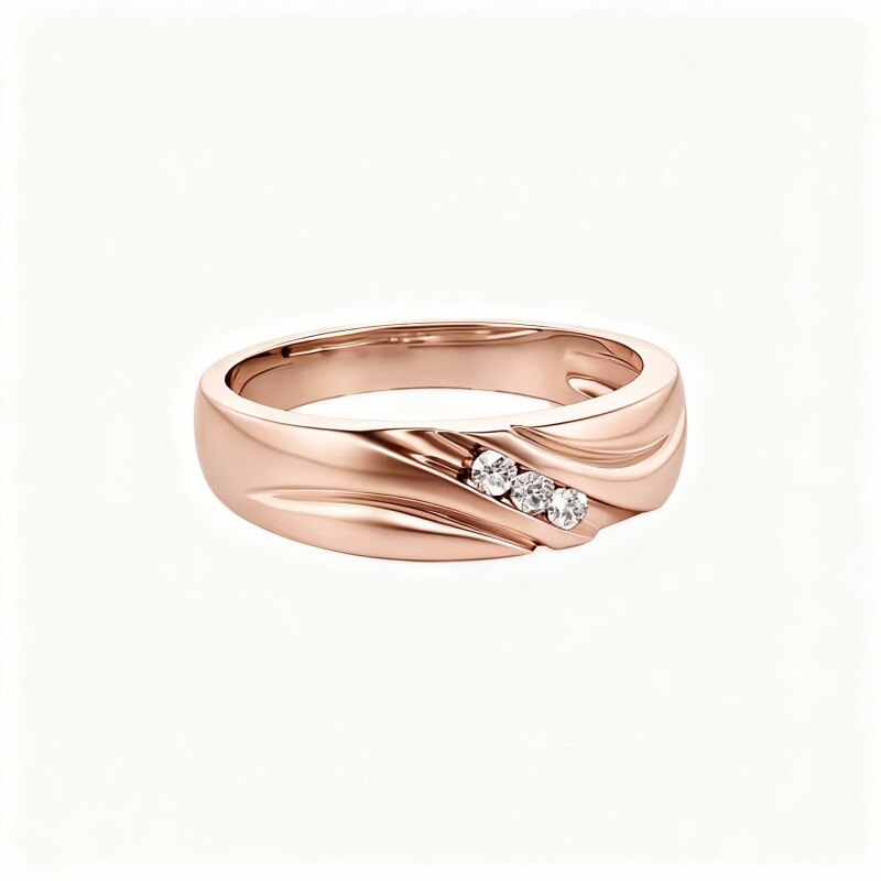 Anillo personalizado de oro rosa de 10 quilates con diamante de talla redonda de 0,06 quilates en total.-9