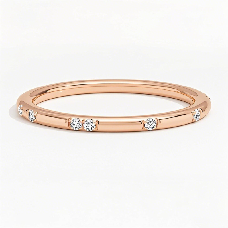10K Rose Gold 0.07 CT.T.W. Round Diamond Wedding Band D Color VVS1-VS1 Clarity 3EX-2