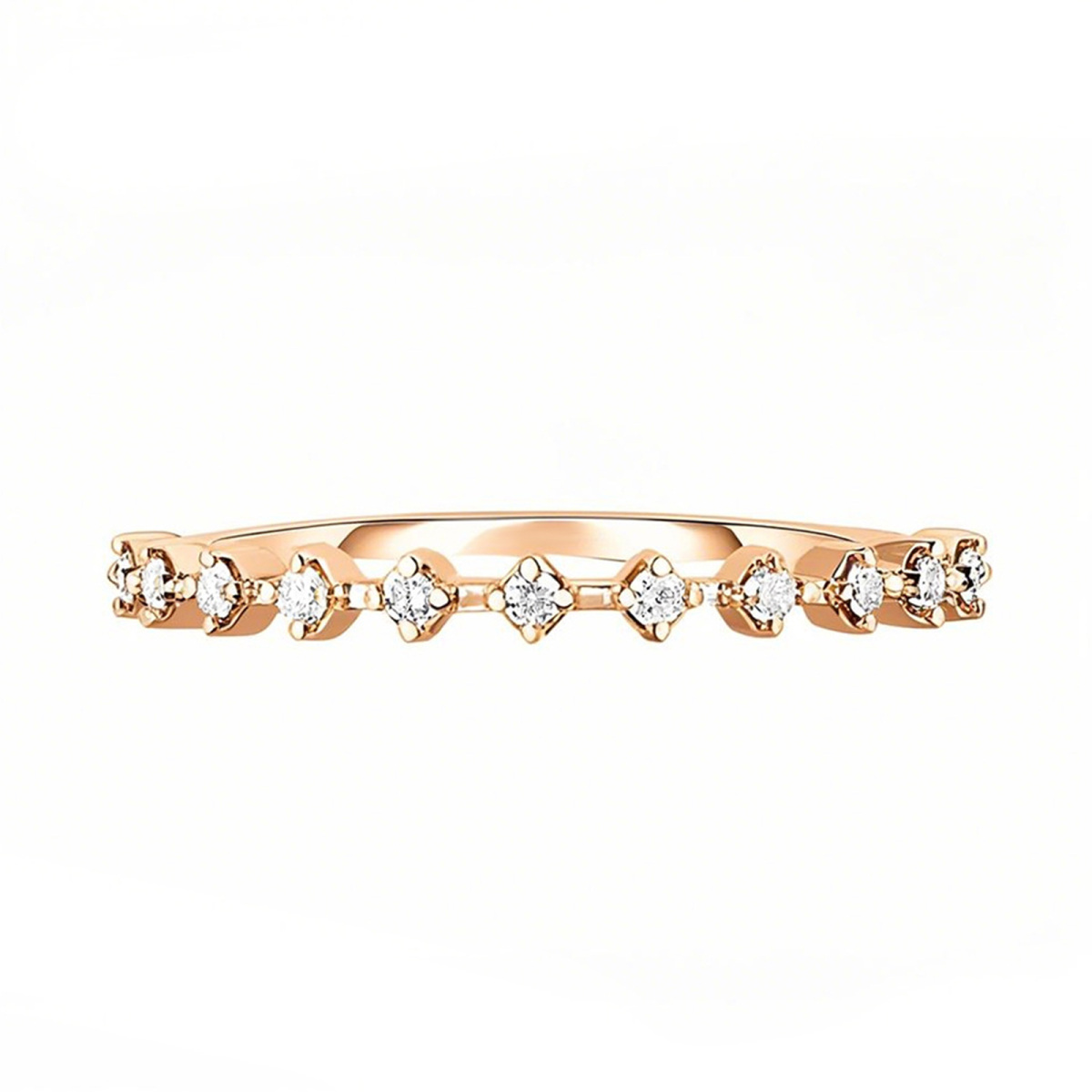 Anillo apilable de oro rosa de 10 quilates con diamantes de 0,1 quilates de peso total, color D, claridad VVS-1