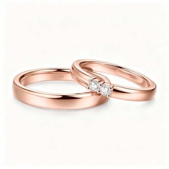 10K Rose Gold 0.1 CT Round Cut Lab Created Diamond Custom Couple Rings