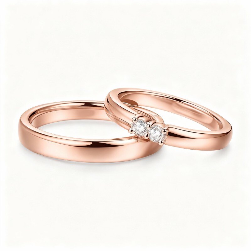 10K Rose Gold 0.1 CT Round Cut Lab Created Diamond Custom Couple Rings-4
