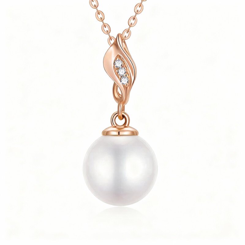 Collar de perlas de oro rosa de 18 quilates, 18 pulgadas + 1 pulgada + 1 pulgada de extensión.-1