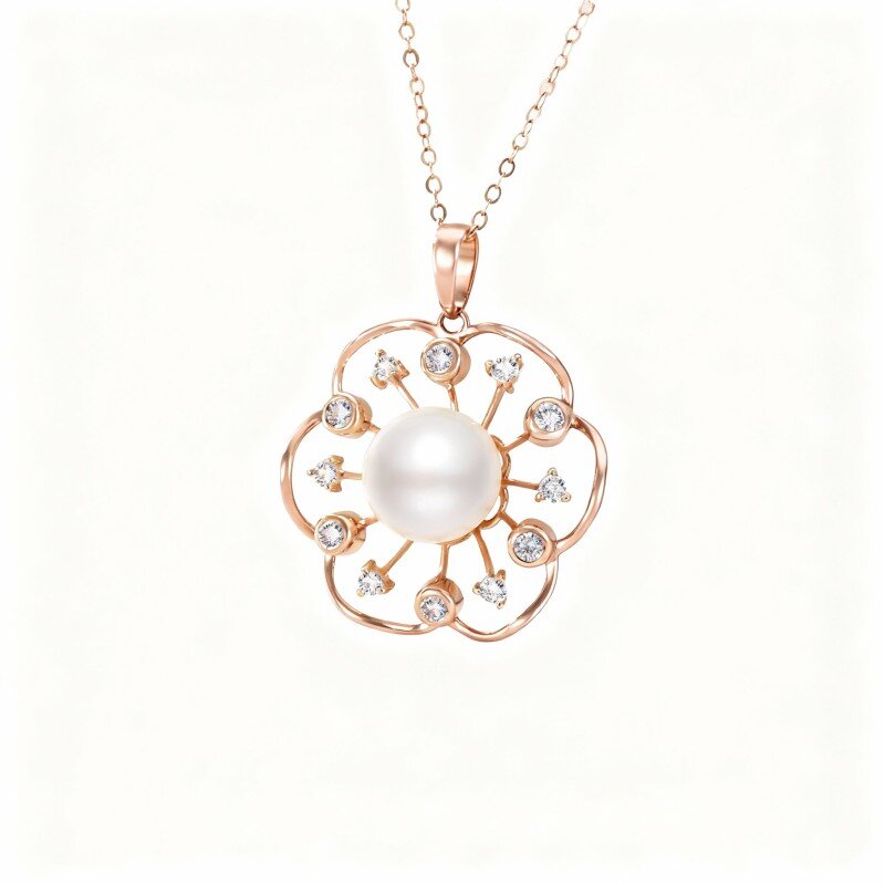 Naszyjnik z pereł szlifowanych w 10-karatowym różowym złocie o długości 18'' + 1'' + 1'' z przedłużką w calach-1