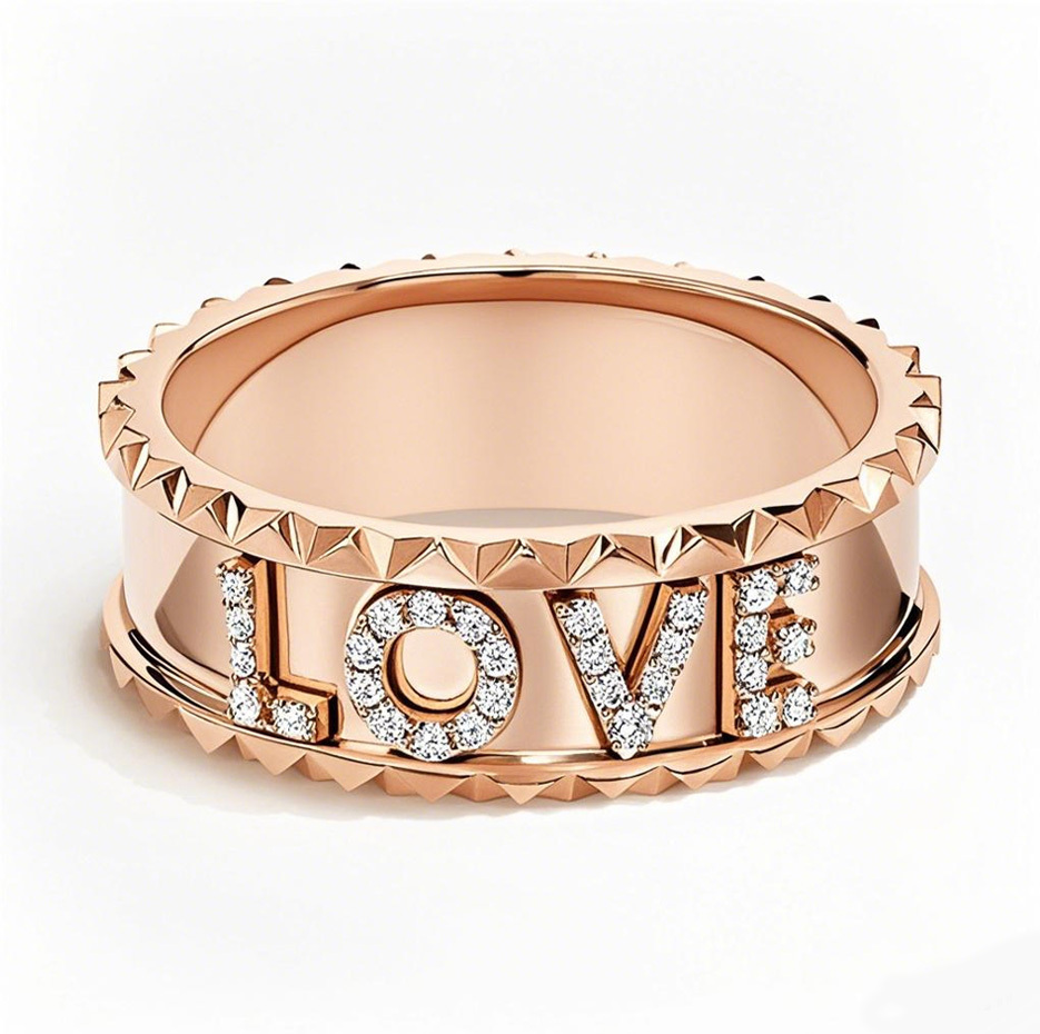 Aliança de casamento personalizada com assinatura e diamante em ouro rosa 10K de 0,1 a 0,5 CT.T.W. com lapidação redonda-1