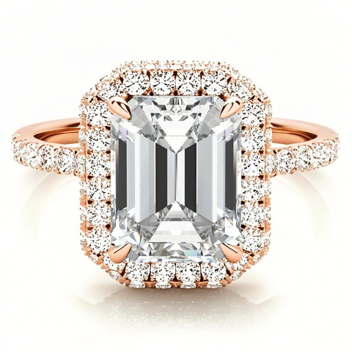 Anillo de compromiso de moissanita de corte esmeralda en oro rosa de 14 quilates-1