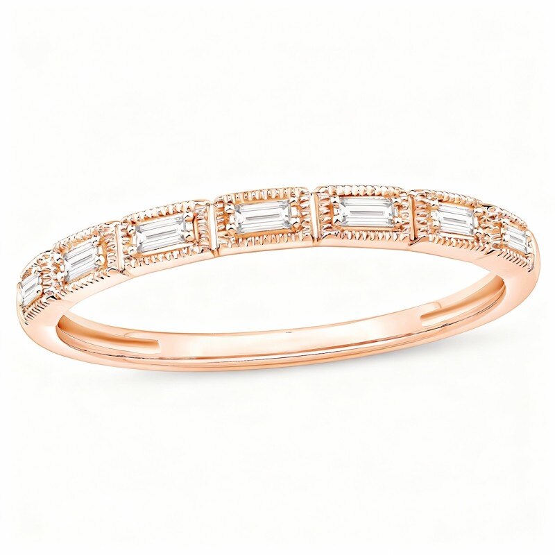 Or rose 10K 1/15 CT Diamants de laboratoire taillés en baguette, bague empilable sur mesure-13