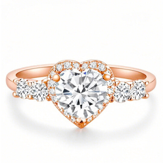 Anillo de compromiso de oro rosa de 10 quilates con diamantes de talla corazón, creados en laboratorio, de 1,15 a 3,65 quilates de peso total. Certificado IGI.