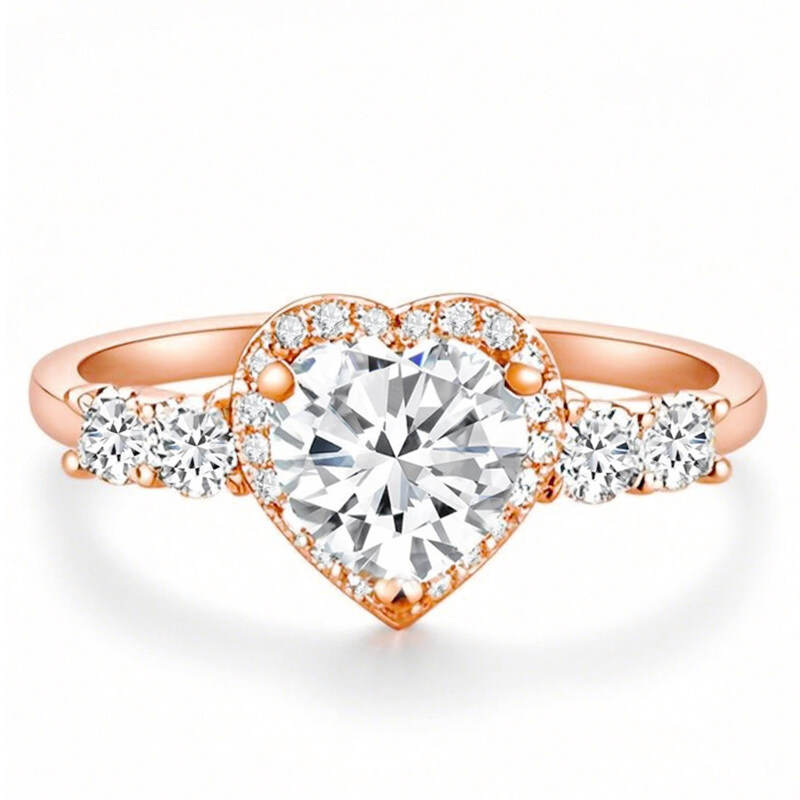 Anello di fidanzamento con diamante creato in laboratorio, taglio cuore, certificato IGI, in oro rosa 10 carati, da 1,15 a 3,65 ct.T.W.-1