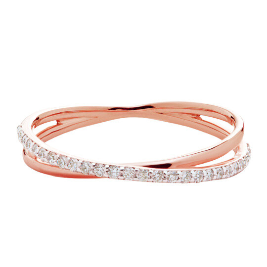 10K Rose Gold 0.16 CT.T.W. Round Cut Diamond Crossover Ring D Color VVS Clarity