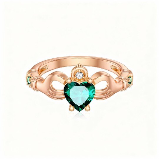 Bague de fiançailles personnalisée en or rose 10K plaqué, 1 CTW, en forme de cœur, en zirconium cubique et diamants