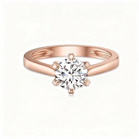 Aliança de casamento personalizada em ouro rosa 9K com diamante de 1 quilate de lapidação redonda.