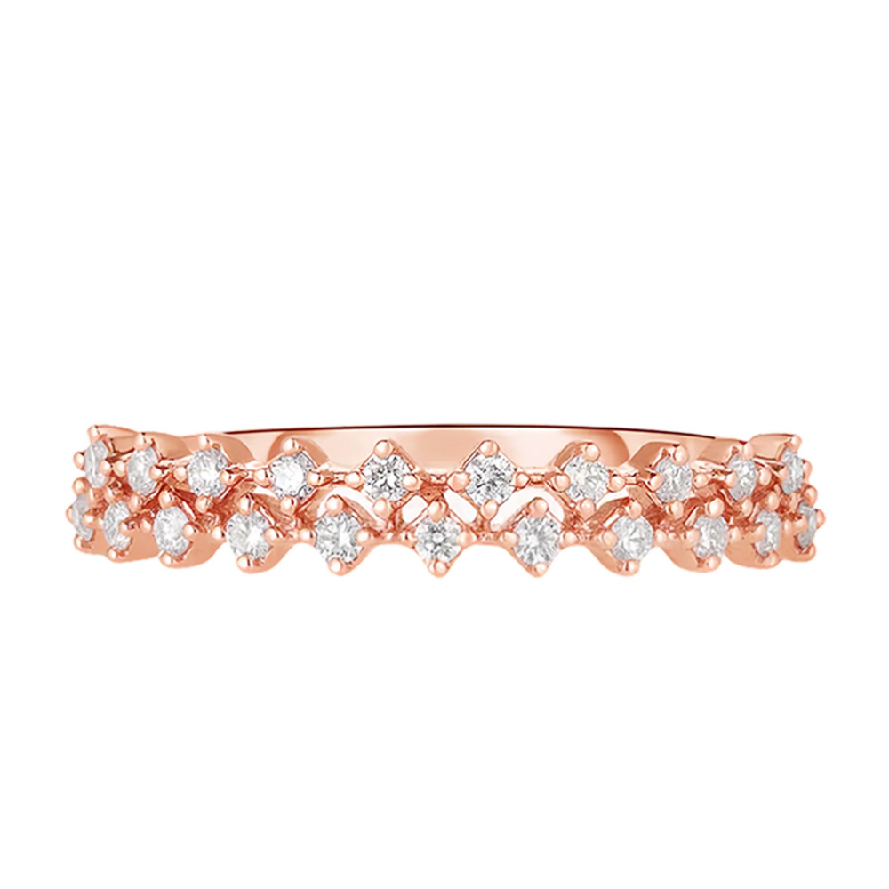 Ouro rosa 10K 0,2 CT.T.W. Anel de duas fileiras Diamond Station-1