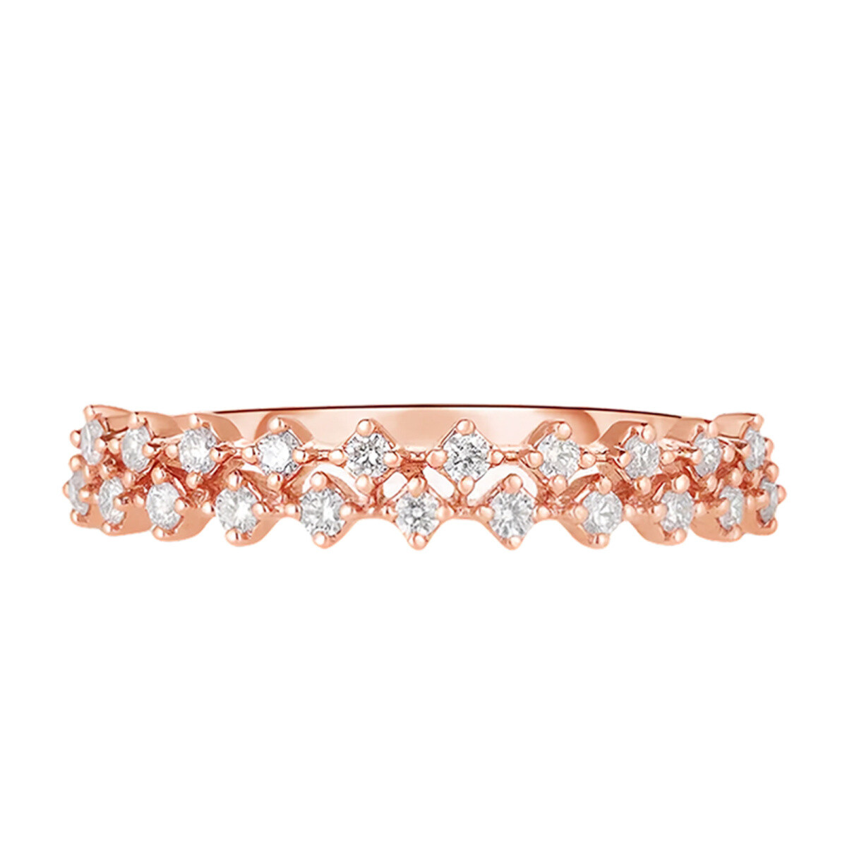 Anillo de doble hilera de diamantes en oro rosa de 18 quilates con 0,2 quilates de peso total-1
