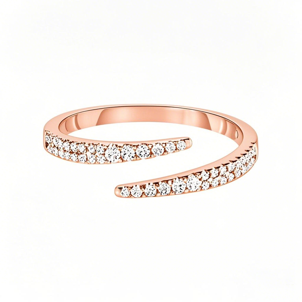 Anello aperto personalizzato per coppia in oro rosa 14 carati con smeraldo e diamanti creati in laboratorio, 0,2 ct.T.W., D VVS1-VS1 3EX-1