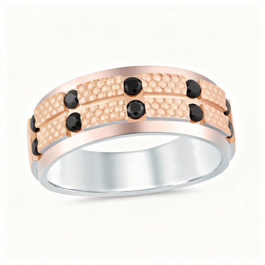 10K Rose Gold 1/2 CT Round Cut Diamond Custom Personalized Engraving Ring Black Color I3 Clarity 3EX