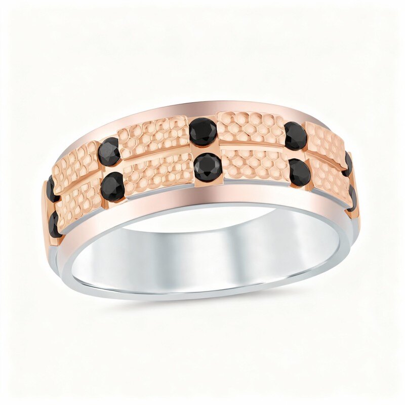 14K Rose Gold 1/2 CT Round Cut Diamond Custom Personalized Engraving Ring Black Color I3 Clarity 3EX-1