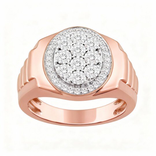 10K Rose Gold 1/2 CT Round Cut Diamond Custom Signet Ring I Color I2 Clarity 3EX