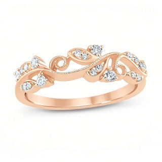 Alianza de boda personalizada de oro rosa de 10 quilates con diamantes redondos de 0,2 quilates, color D, claridad VVS1-VS1, 3EX-16