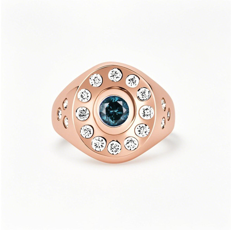 10K Rose Gold 1.2 CT.T.W. Round Lab Created Diamond & Gemstone Chunky Thick Bezel Set Unisex Statement Band-1