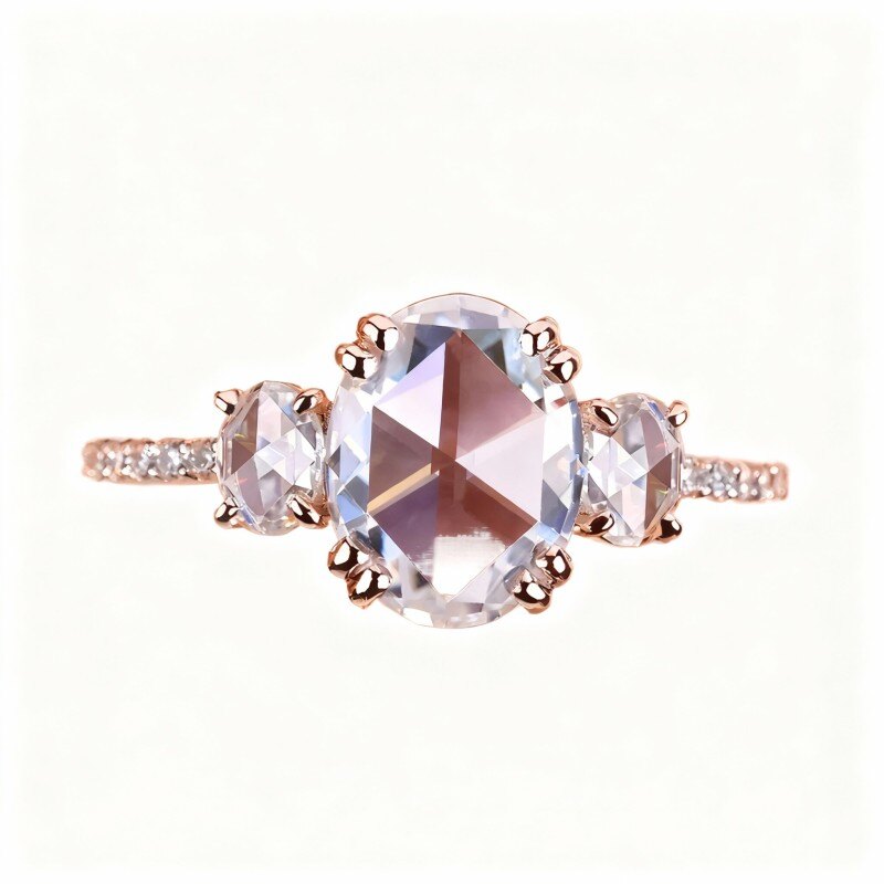 Bague de fiançailles sur mesure en or rose 14 carats, sertie de diamants de laboratoire ovales de 1,22 à 3,72 carats, couleur D, pureté VVS-VS, certifiée 3EX par l'IGI.-1