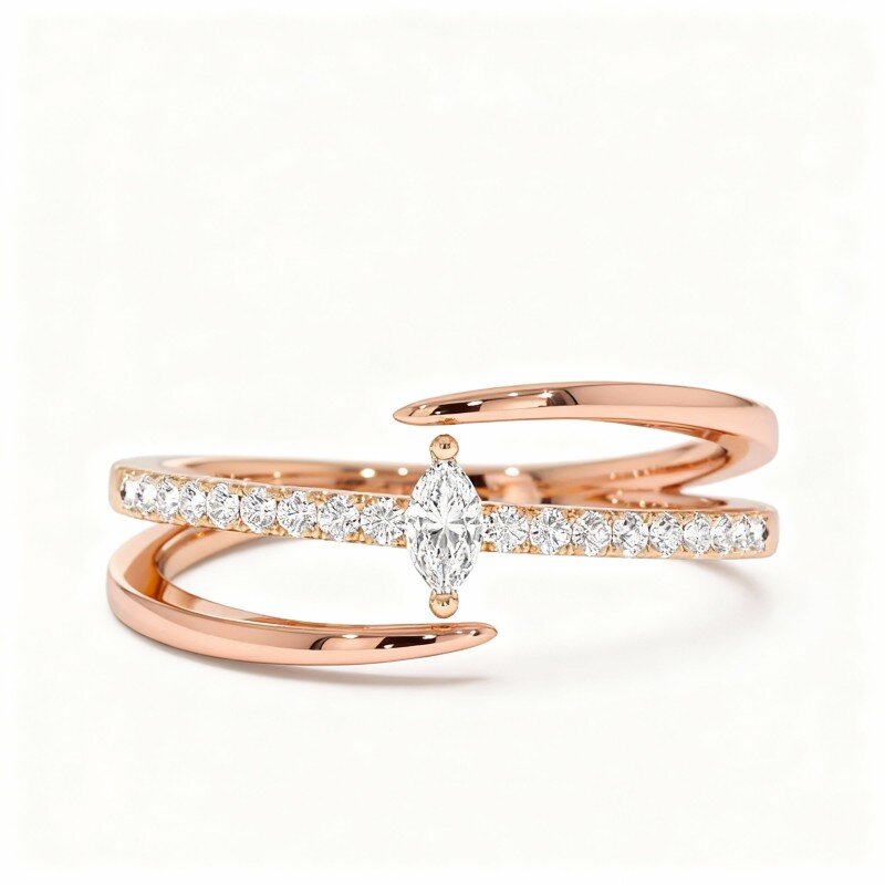 14K Rose Gold 0.23 CT Marquise Cut Laboratory Diamonds Custom Open Ring D Color VVS Clarity 3EX-1
