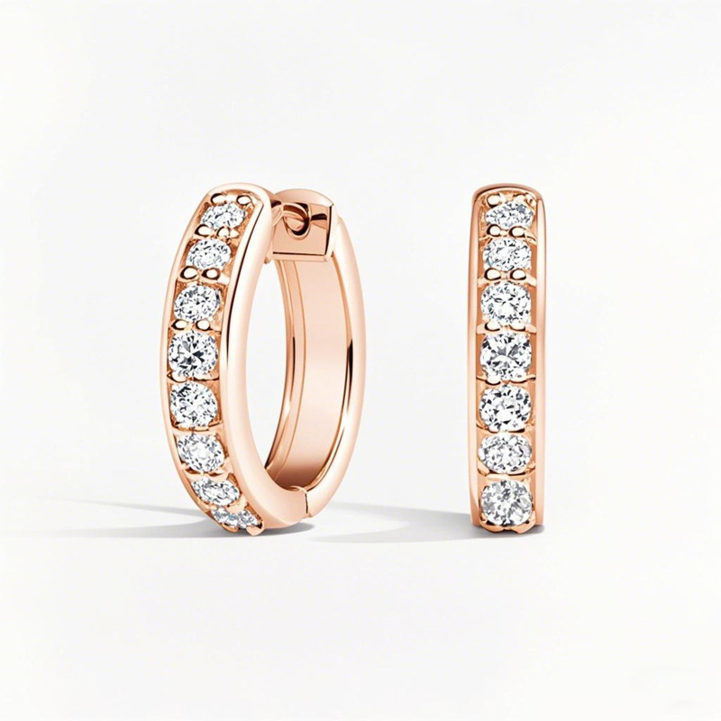 18K Rose Gold 0.25 CT.T.W. Diamond Hoop Earrings-1