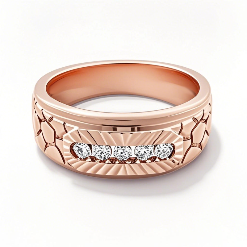 10K Rose Gold 0.25 CT. T.W Lab Created Diamond Custom Wedding Ring for Men D Color VVS1-VS1 Clarity 3EX-1