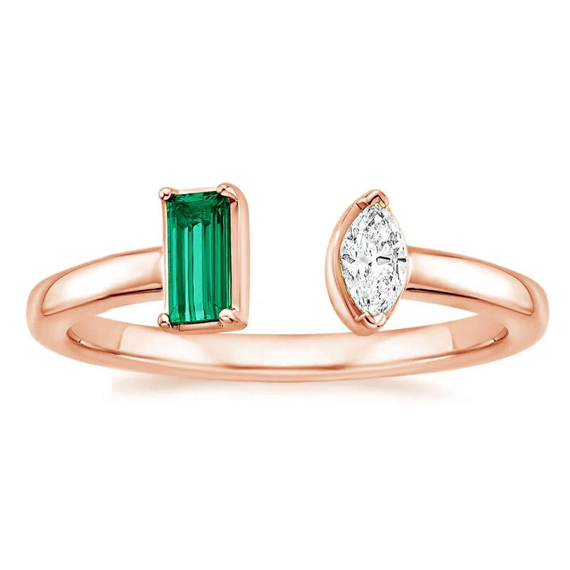 18K Rose Gold 0.25 CT Marquise Cut Lab Created Diamond & 0.25 CT Emerald Cut Lab Created Emerald Open Band-1