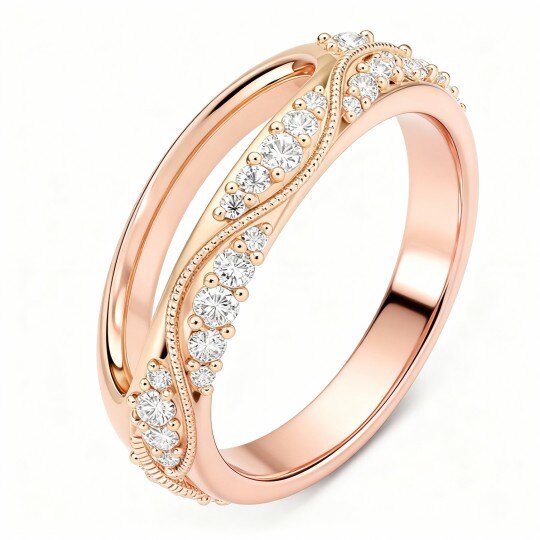9K Rose Gold 0.25 CT Round Cut Diamond Custom Wedding Ring D Color VVS1-VS1 Clarity 3EX