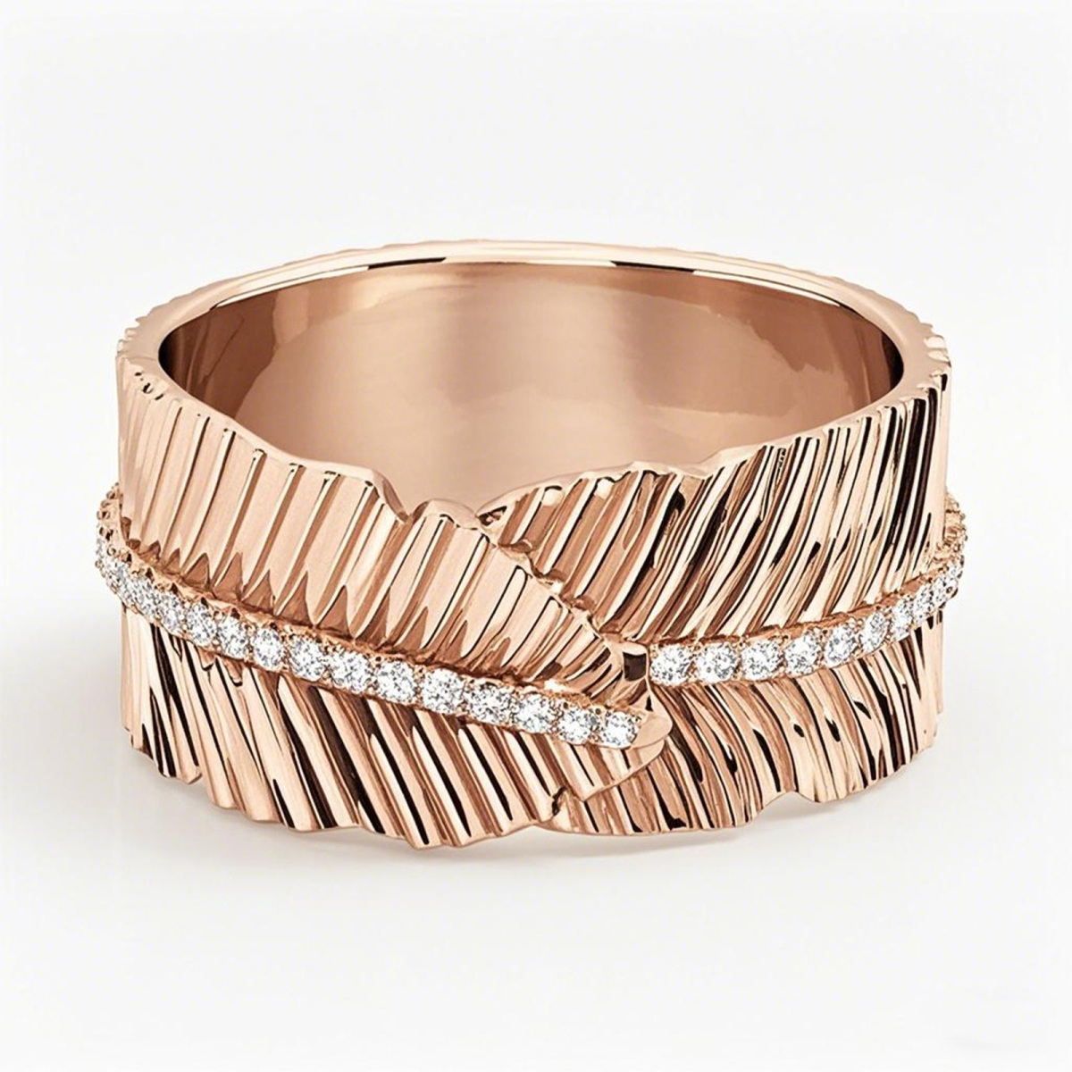 10K Rose Gold 0.25 CT.T.W. Round Cut Diamond Leaves Wedding Band-1