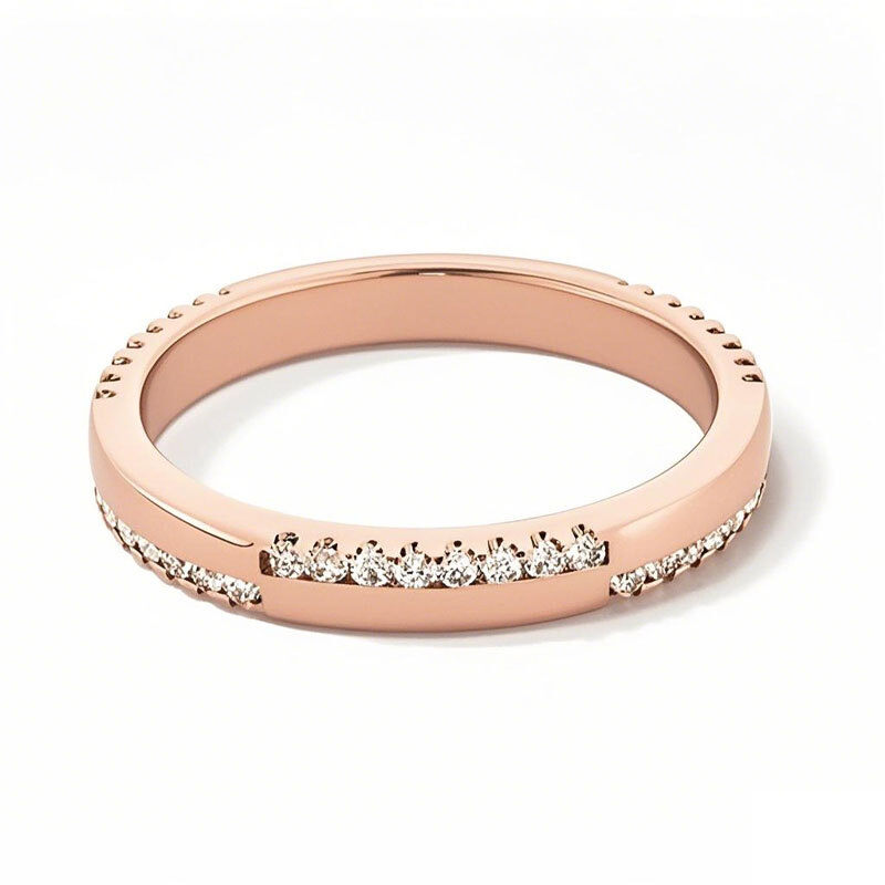 18K Rose Gold 0.25 CT.T.W. Round Diamond Alternating Double Row Stackable Anniversary Band I Color I2 Clarity 3EX-1