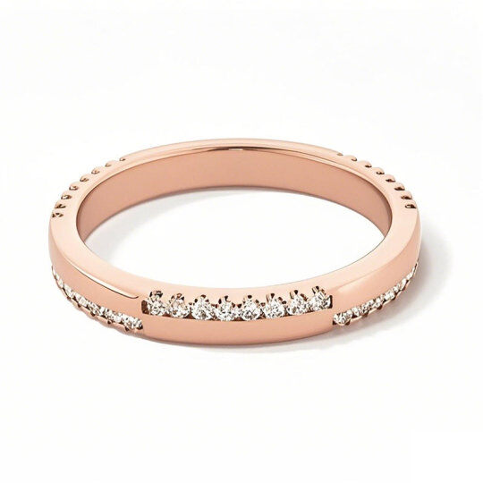 10K roségoud 0,25 CT.T.W. Ronde diamant afwisselende dubbele rij stapelbare jubileumband I kleur I2 zuiverheid 3EX