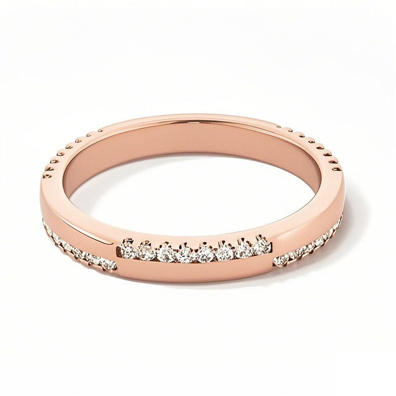 10K Rose Gold 0.25 CT.T.W. Round Diamond Alternating Double Row Stackable Anniversary Band I Color I2 Clarity 3EX-8