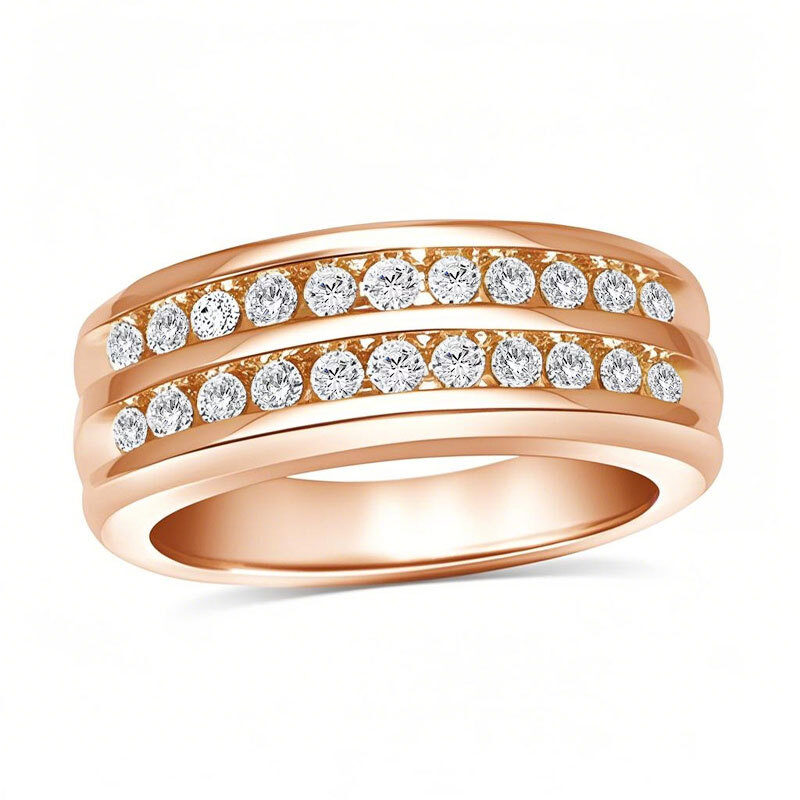 10K Rose Gold 0.25 CT. T.W Round Lab Created Diamond Custom Wedding Ring for Men D Color VVS1 Clarity 3EX IGI Certified-1