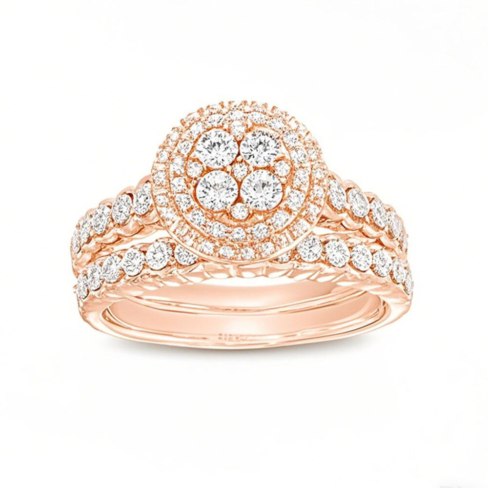 18K Rose Gold 0.25 CT.T.W. Round Lab Created Diamond Double Frame Scallop Shank Vintage Engagement Band-1