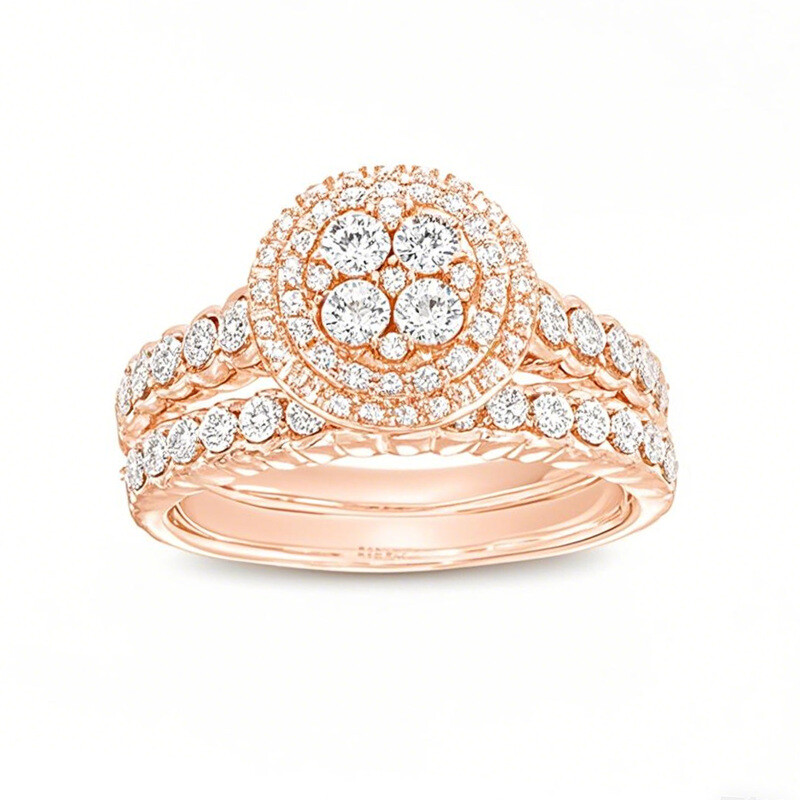 18-karatowa różowa złota obrączka zaręczynowa w stylu vintage z okrągłymi diamentami w podwójnej oprawie i masie 0,25 ct.-1