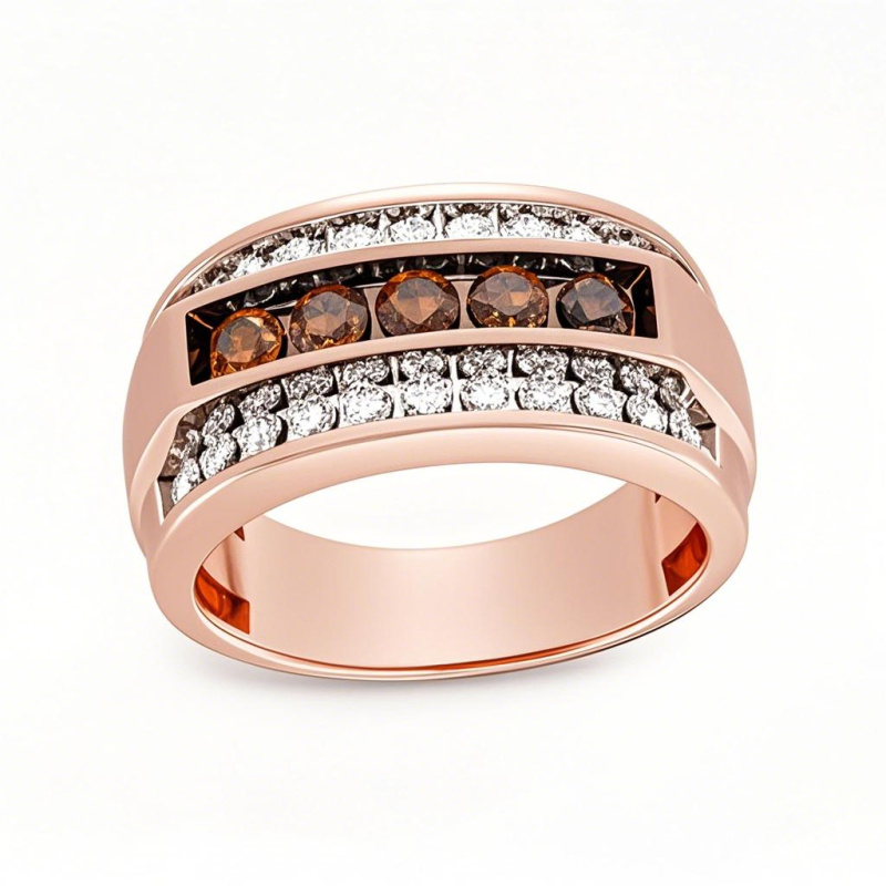 Ehering für Herren aus 18-karätigem Roségold mit 1,25 ct. Gesamtgewicht, rundem, im Labor hergestelltem Diamanten, Größe M, Champagnerfarbe, VVS1, IGI-zertifiziert-1