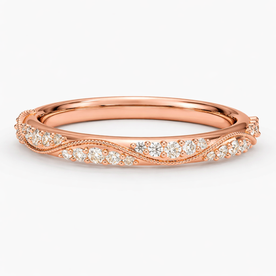 Anillo de boda personalizado de oro rosa 9K con diamantes de corte redondo de 0,25 CTW, color D, pureza VVS1, 3EX